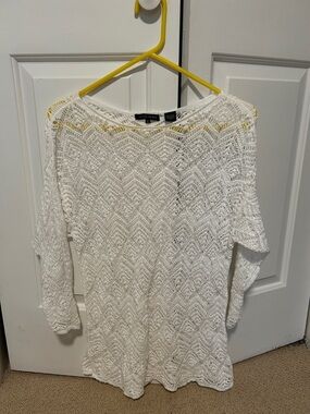 JEANNE PIERRE White Crochet Tunic Sweater